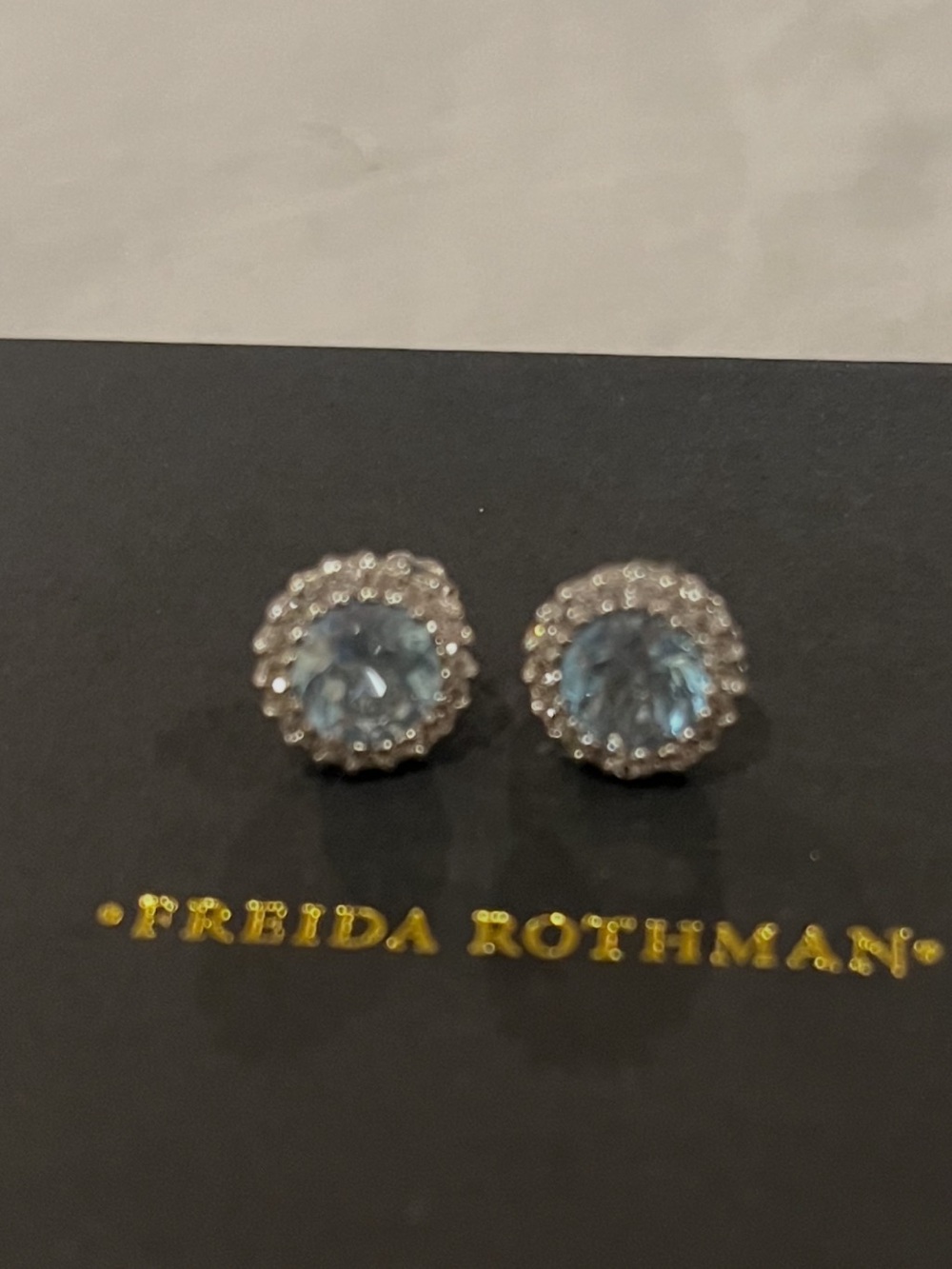 Freida Rothman Topaz Blue Halo Crystal Stud Earrings